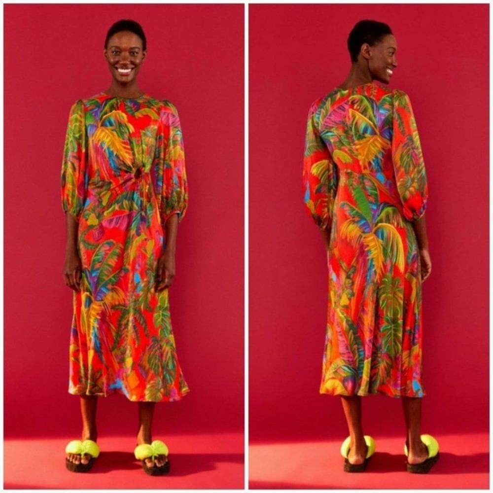 NWT Farm Rio Urban Jungle Multi Color Midi Dress Small - Picture 2 of 14